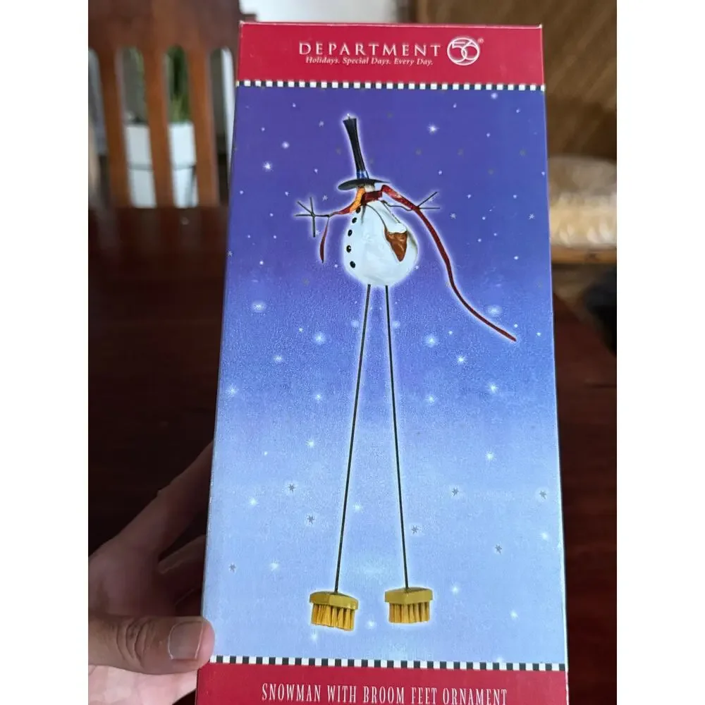 Department 56 Christmas Snowman with broom feet ornament in box